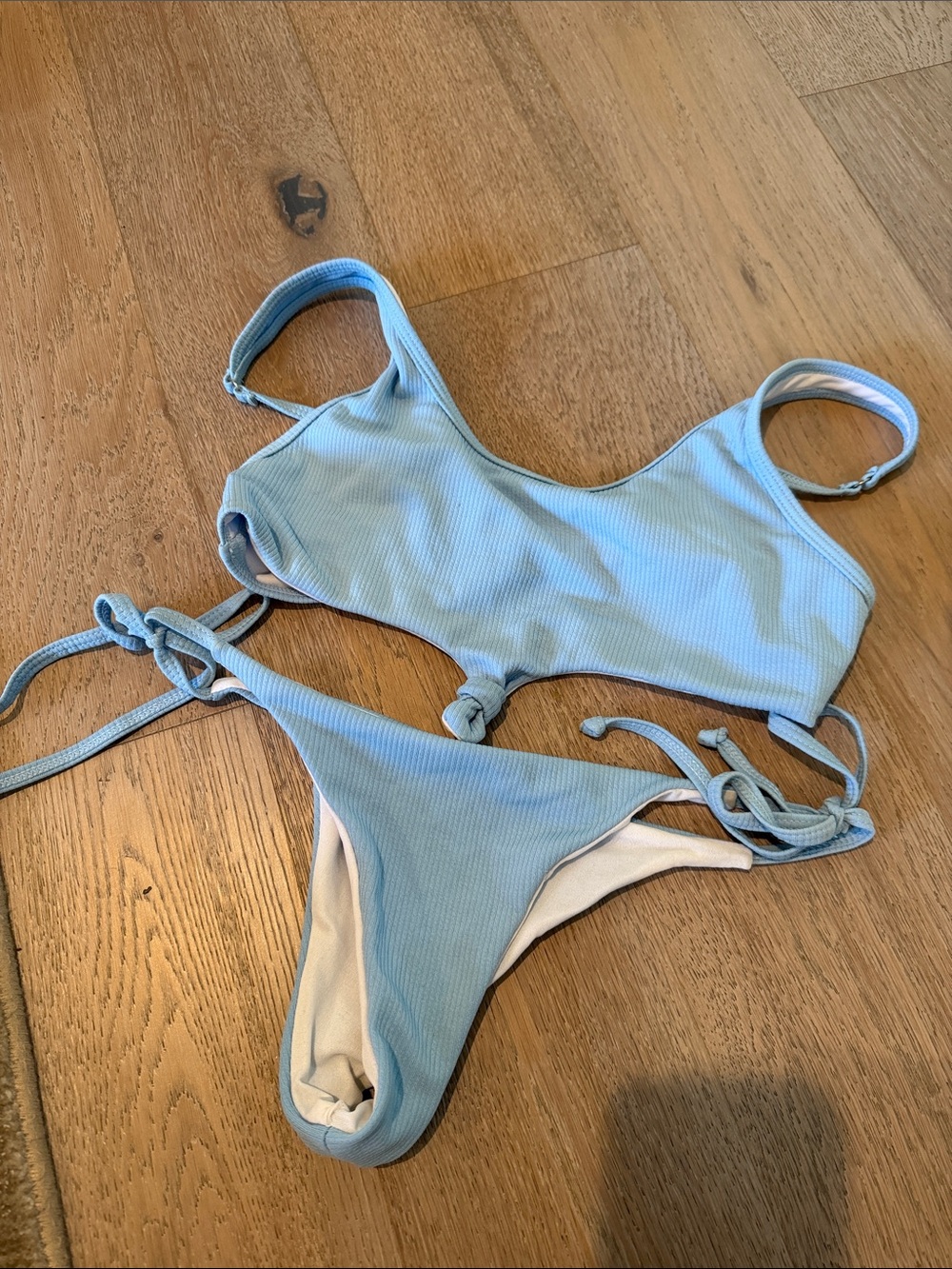 Women’s Light Blue Ribbed Tie-Side Bikini Set